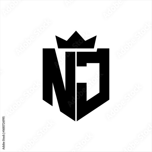 NJ Vector image of a shield with a sharp geometric style and a pointed crown