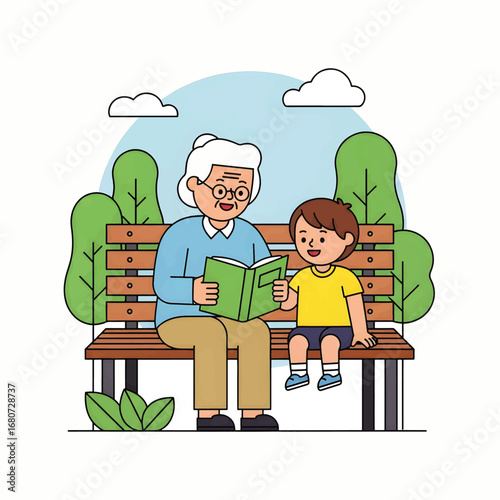 Grandmother Reading to Grandchild in Park A heartwarming illustration