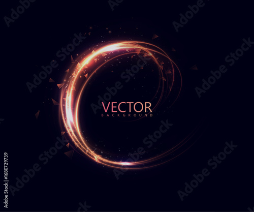 Abstract glowing fire ring with light trails and spark particles on dark background. Such circular frame подходит for digital artworks, sci-fi elements, fantasy design and futuristic visuals.