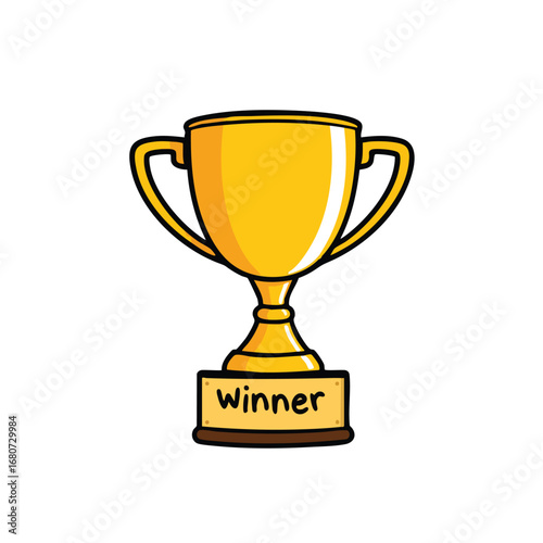 Awarded for a championship win  a simple gold trophy is shown with the word 