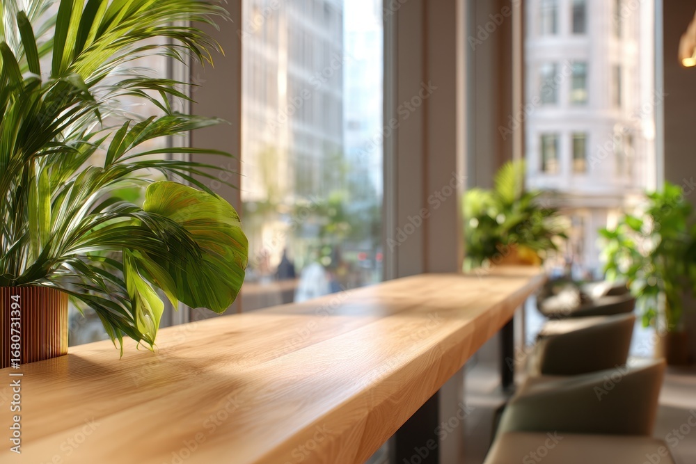 Obraz premium Modern cafe counter with plants