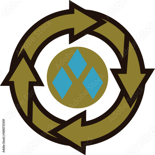 Abstract circular icon with crystal gems