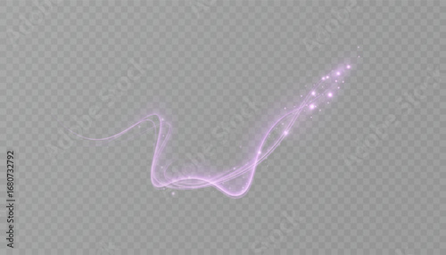 Pink glowing trail with smooth curved lines, glitter and shimmer particles on transparent background. Perfect for fantasy magic effects, fairy dust, game design, digital overlays
