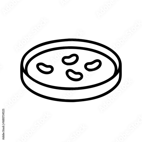 Petri dish with bacterial colonies line vector icon
