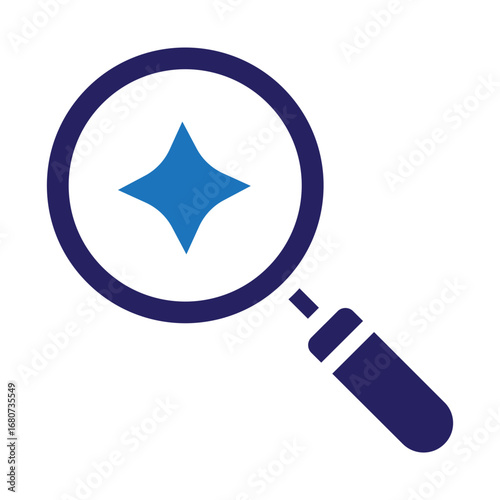 Magnifying glass icon with a sparkle symbol, representing the search for quality, clarity, and excellence. Clean vector illustration for discovery and analysis concepts