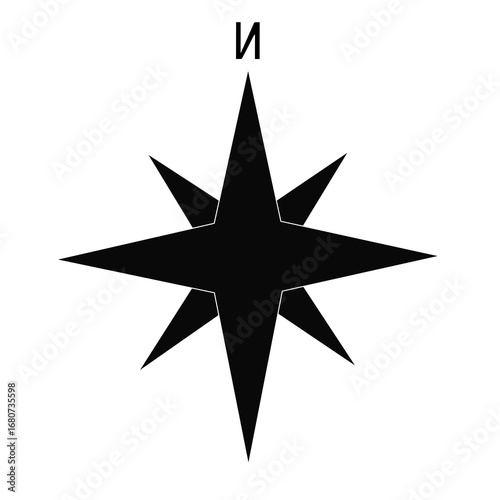 Silhouette wind dirrection icon vector,wind dirrection compas image,compass icon illustration on black color 