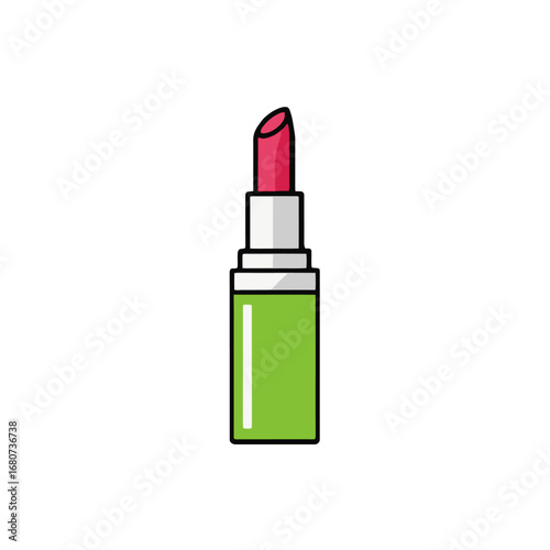 Vector art of a stylish pink lipstick with a green container, perfect for makeup