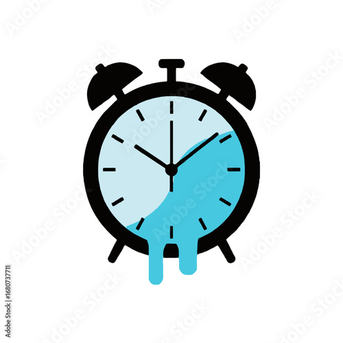 Vector art of cartoon melting alarm clock representing the concept of time running out and missed deadlines