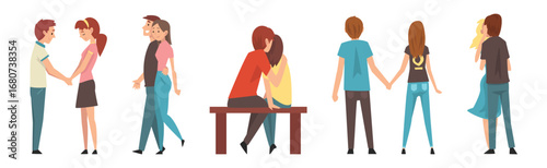 Young Man and Woman Couple Character in Love Vector Set