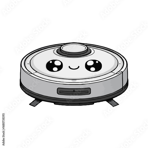 Vector art of cute cartoon robot vacuum cleaner for modern and smart home cleaning appliance
