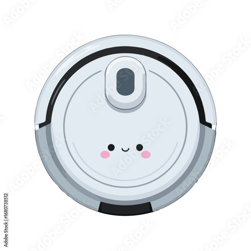 Vector art of cute robot vacuum cleaner with a happy face for modern home cleaning solutions