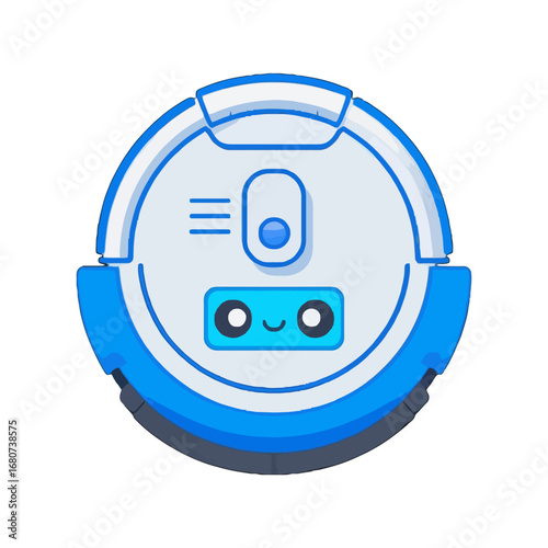Vector art of blue robot vacuum cleaner with a cute happy face for modern home cleaning solutions
