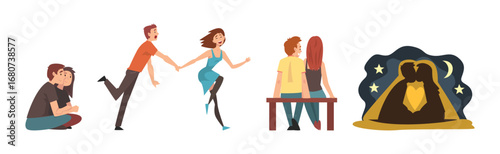 Young Man and Woman Couple Character in Love Vector Set