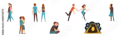 Young Man and Woman Couple Character in Love Vector Set