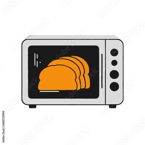 Vector art of cartoon illustration of toast slices in an oven