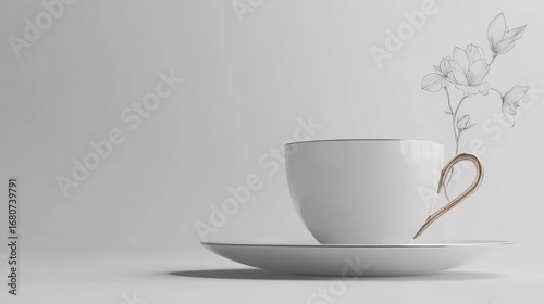 Wallpaper Mural White porcelain teacup and saucer, delicate gold trim, abstract flower design Torontodigital.ca