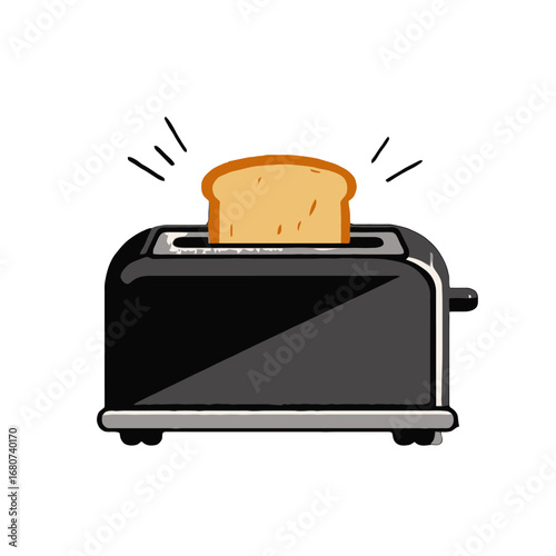 Vector art of black toaster with a slice of toast popping up illustration