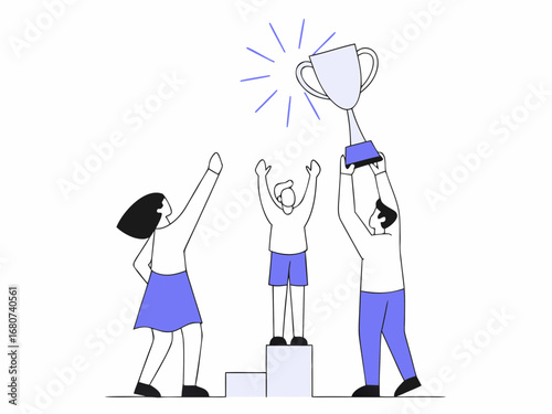 Wallpaper Mural Team celebrating victory with a trophy on a podium Torontodigital.ca