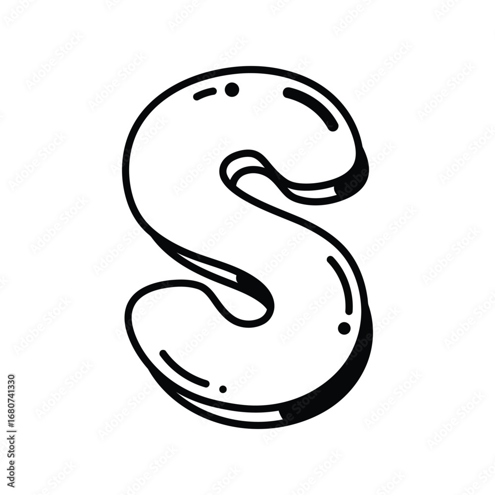 Fototapeta premium Bubble letter s alphabet character hand drawn illustration fun playful typography vector