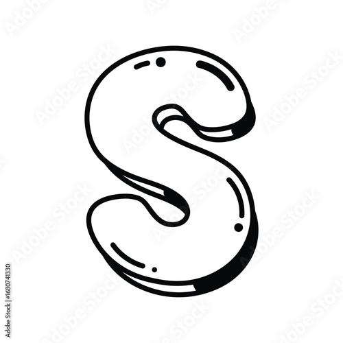 Bubble letter s alphabet character hand drawn illustration fun playful typography vector
