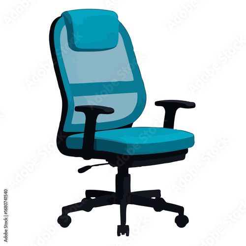 Vector art of comfortable blue office chair with adjustable headrest for ergonomic support and relaxation