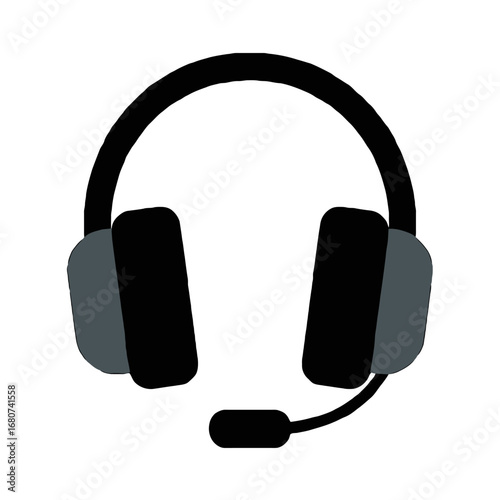 Vector art of gray and black headset with microphone for communication and listening to music