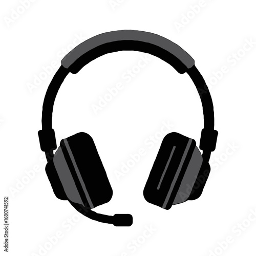 Illustration of a gray headset with microphone for online communication and entertainment
