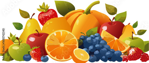 set of fruit and berries banner vector graphic design