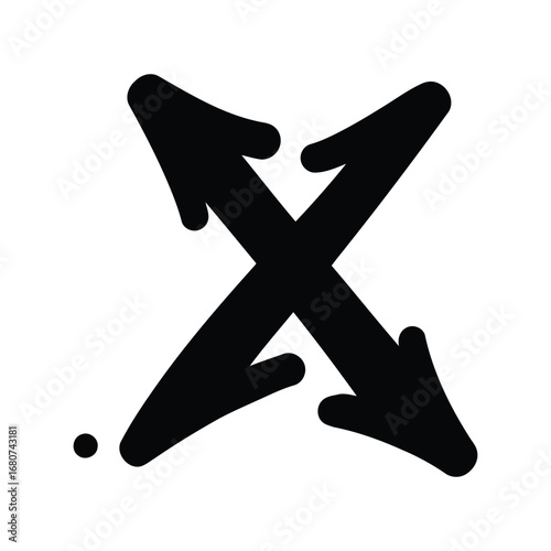Hand drawn arrows x mark symbol opposite directions creative design element vector