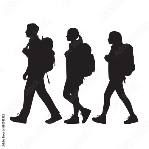 Hiking group silhouette