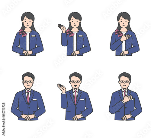 受付で案内をする男女のイラスト素材