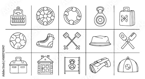 Collection of winter sport and travel equipment. Leisure, vacation, recreation, accessories, outdoor activities, sport equipment, holiday