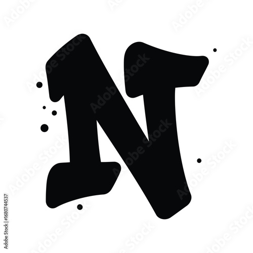 Graffiti alphabet letter n urban art style spray paint design element vector