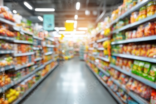 Wallpaper Mural Blurred supermarket aisle with brightly colored food displays Torontodigital.ca