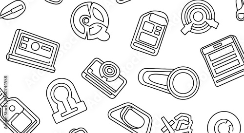 Outlined gadget pattern. Smart tech, futuristic innovation, devices, mobile, digital lifestyle, technology, information, communication, internet, electronics, web, ui