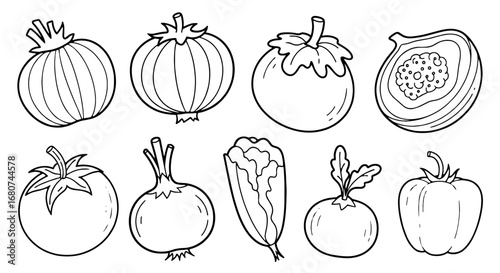 Outline of various vegetables. Healthy eating, vegetarian, vegan, organic, nature.
