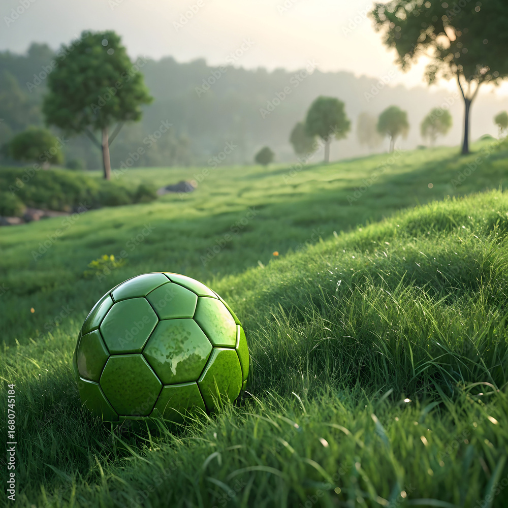Fototapeta premium Soccer ball in lush green grass