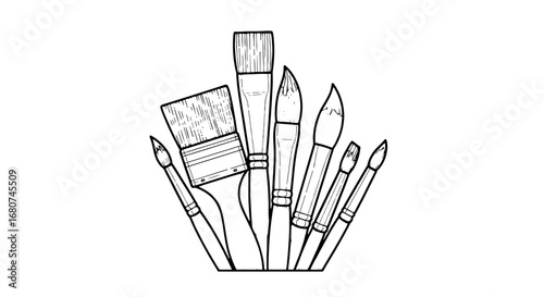 Paint brushes in bundle, art tools lined up. Creativity concept, painting, hobby, artist, design, inspiration, craft, artistic
