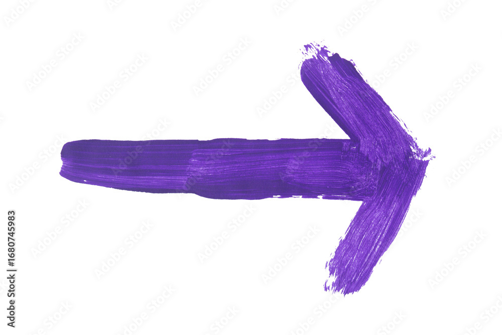 Fototapeta premium Purple brush stroke paint arrow isolated on transparent background