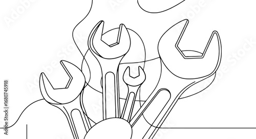 Wrenches of different sizes grouped together. Repair tools, maintenance, mechanic, service, repair, construction, equipment, industry