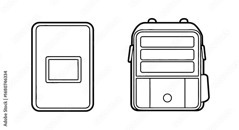 Outline drawing of two rectangular objects. Simple design, minimalism, geometric shapes, clean, vector, graphic, illustration, symbol, icon. Outline drawing of two rectangular objects. Simple design, minimalism, geometric shapes, clean, vector, graphic, illustration, symbol, icon.
