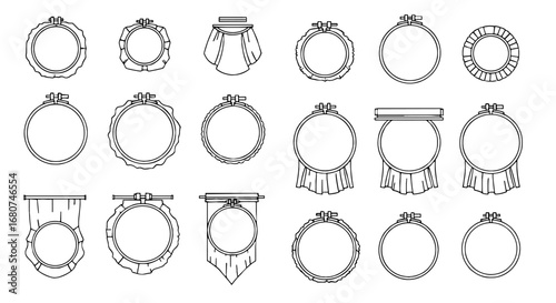 Embroidery hoops, vector design collection. Sewing crafts, crafting, cross stitch, handmade, artistic, artistic hobby, needlework, tailor, frame