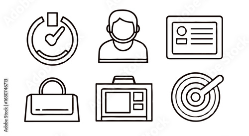 Icons represent job skills, experience, career. Employment, competence, job search, application, aptitude, qualification, curriculum, talent, profession, opportunity, work