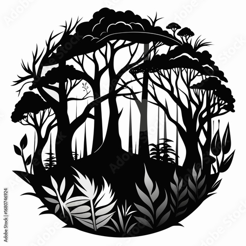 Forest Tangle vector clean black silhouette design white background