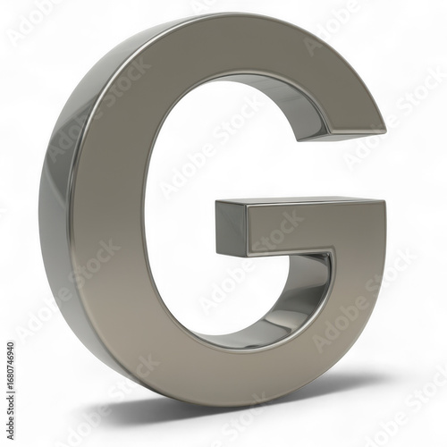 Shiny metallic capital letter G standing upright.