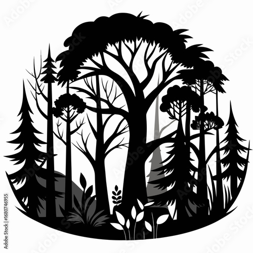 Forest Tangle vector clean black silhouette design white background