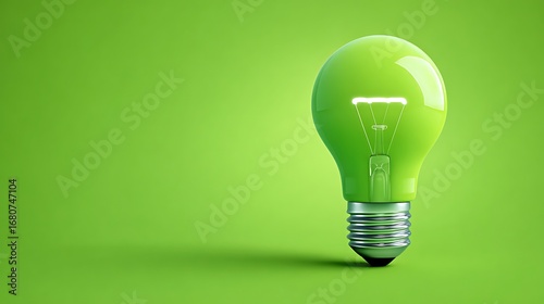 A glowing concept of light with a green bulb on a bright background, symbolizing progress, creativity, and energy.