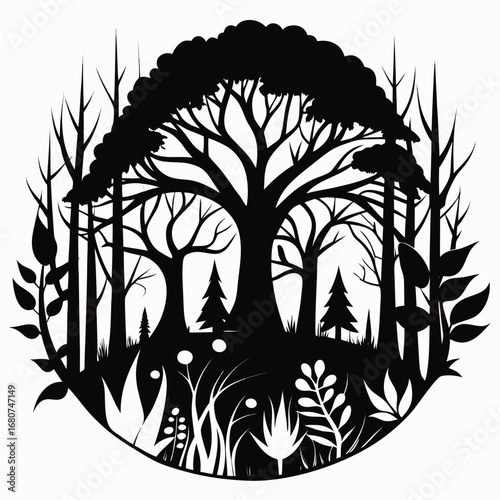 Forest Tangle vector clean black silhouette design white background