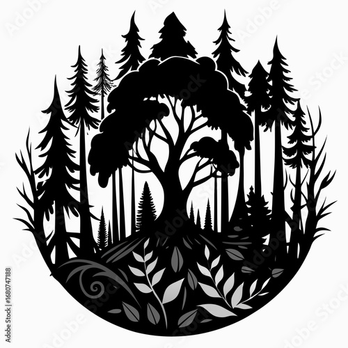 Forest Tangle vector clean black silhouette design white background