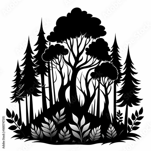 Forest Tangle vector clean black silhouette design white background